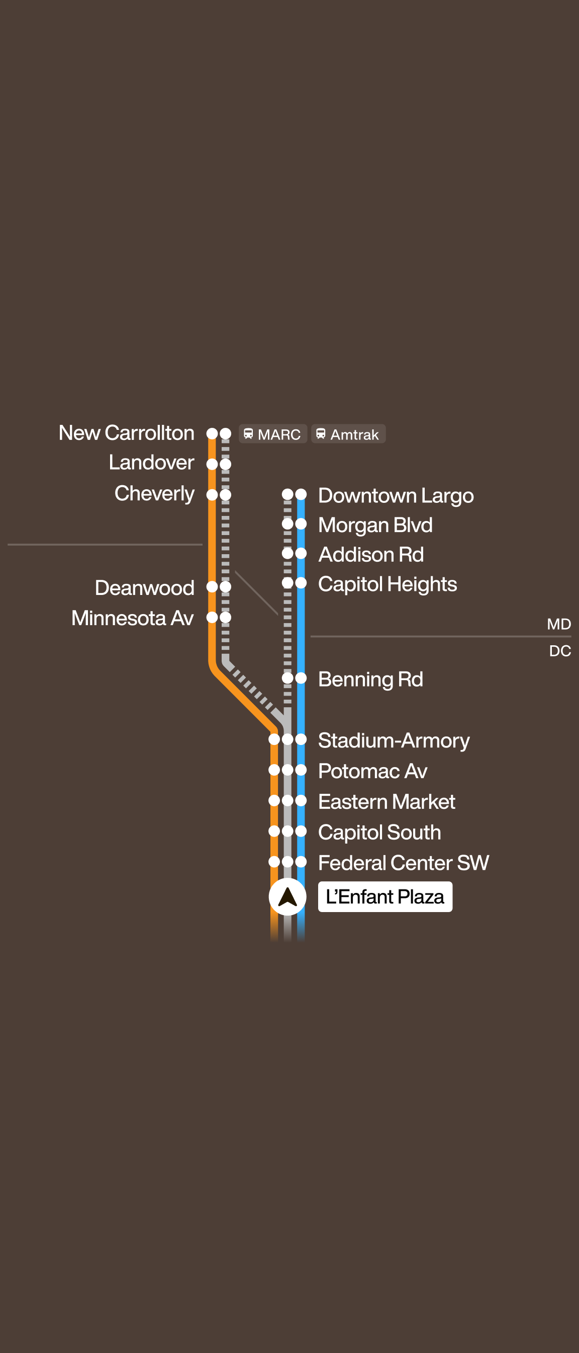L'Enfant to New Carrollton/Downtown Large Station Ahead Map